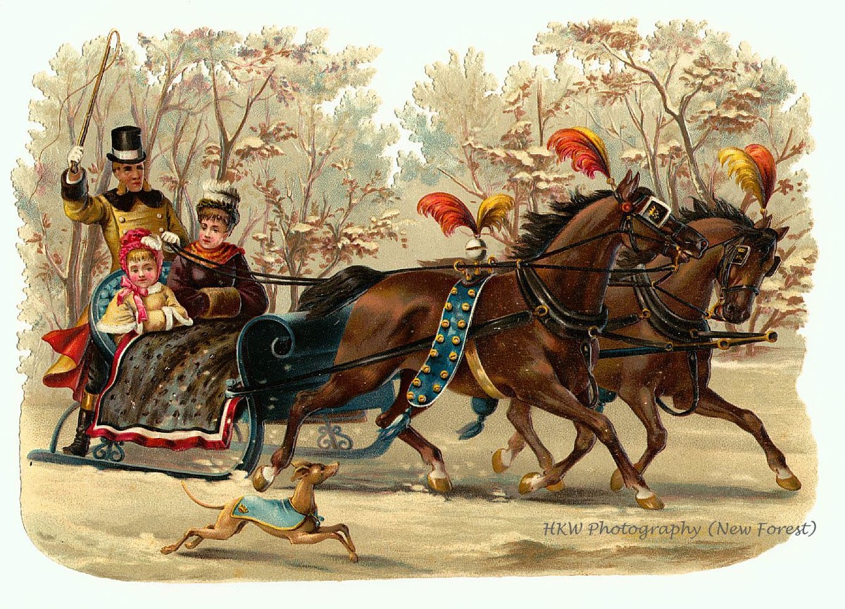 vintage Christmas card sleigh ride